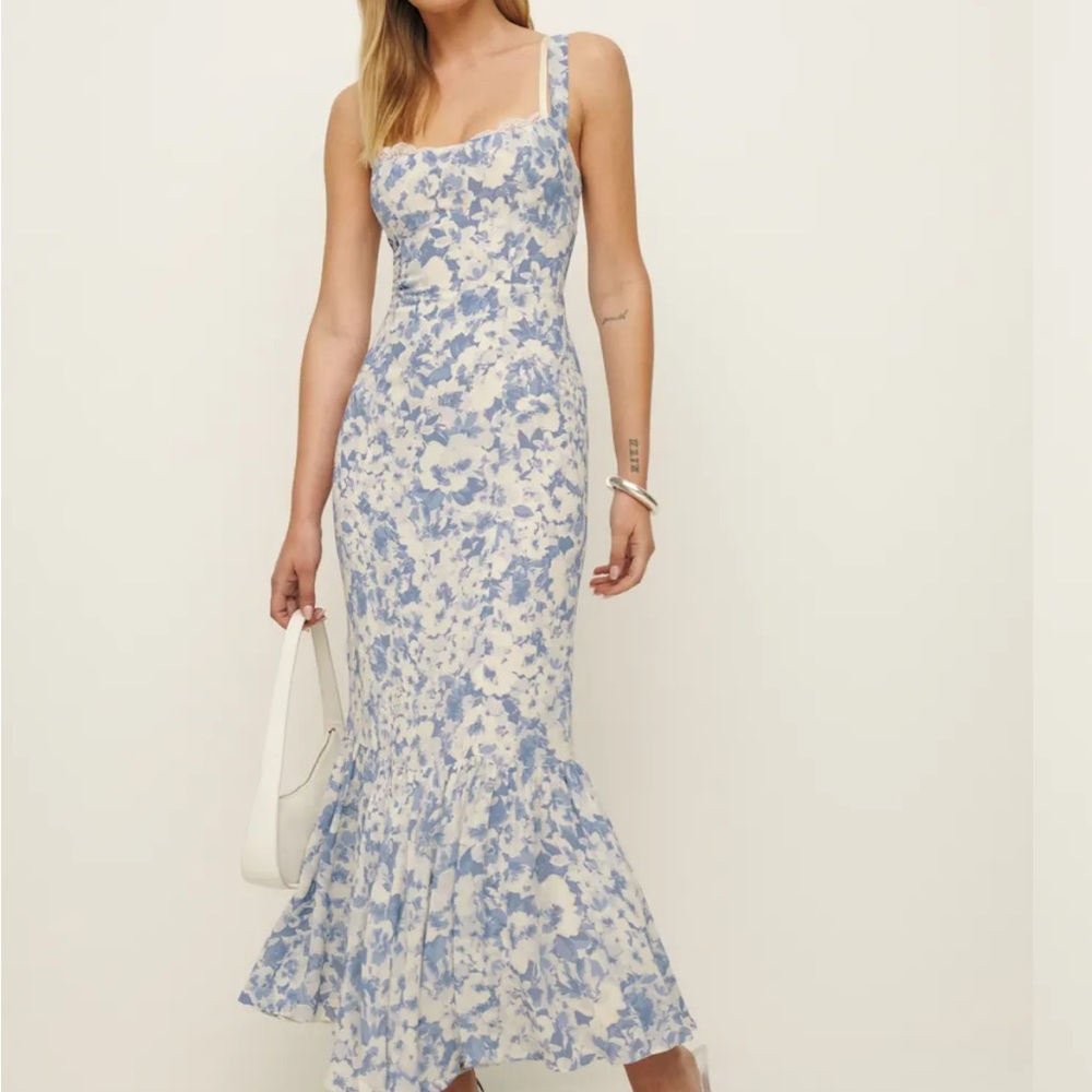 Reformation Blue and White Women's Dress